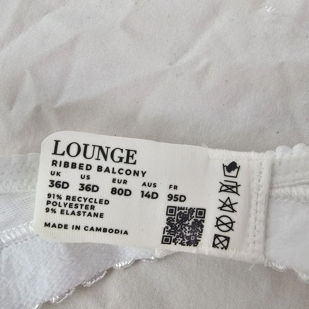 Lounge NWT Ribbed Balcony Bra Womens White Size 36D Lace Trim Underwire